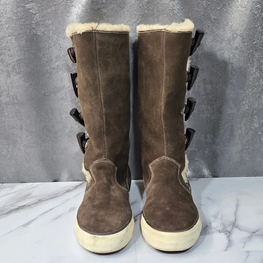 Gola Sidewalk Boots Women 10 Brown Suede Faux Fur Lined Toggle Mid Calf Y2K Snow